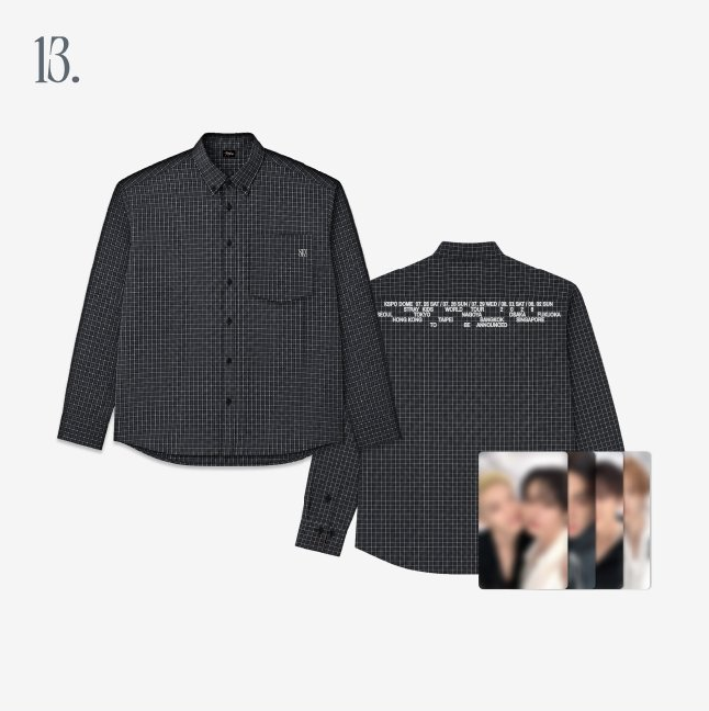 [PRE-ORDER, OFFLINE] STRAY KIDS SKZ World Tour RUN IT SEOUL OFFICIAL MERCH CHECK SHIRT + PHOTOCARD SET